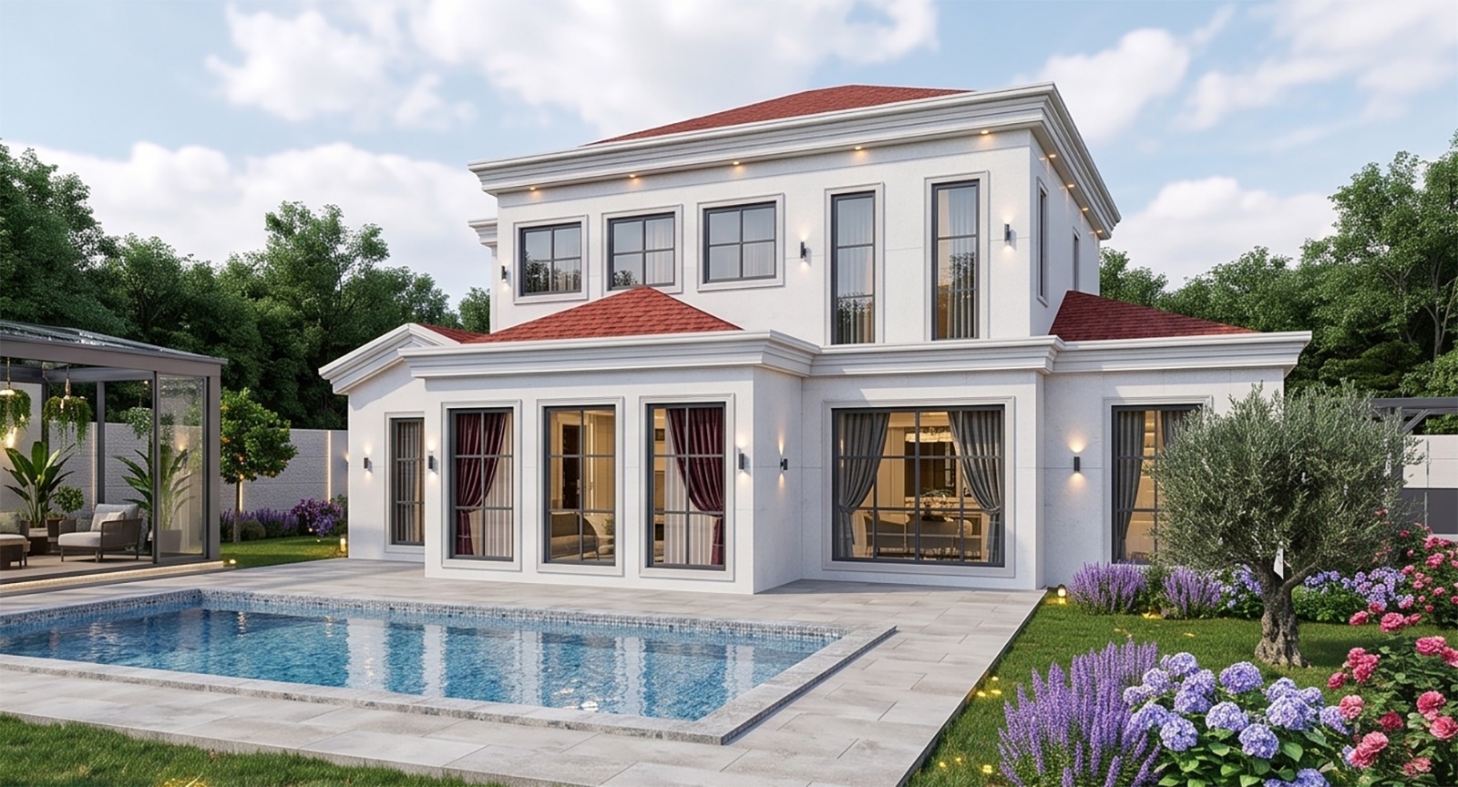 Villa yerleşim planı kuş bakışı görünüm